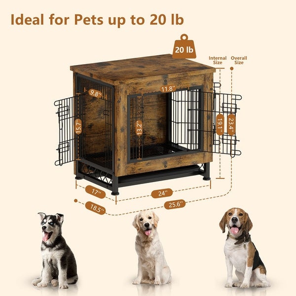 Grondin Industrial Style Wooden Dog Crate Furniture Style Dog Kennel with 3 Doors and Bottom Slide Out Tray