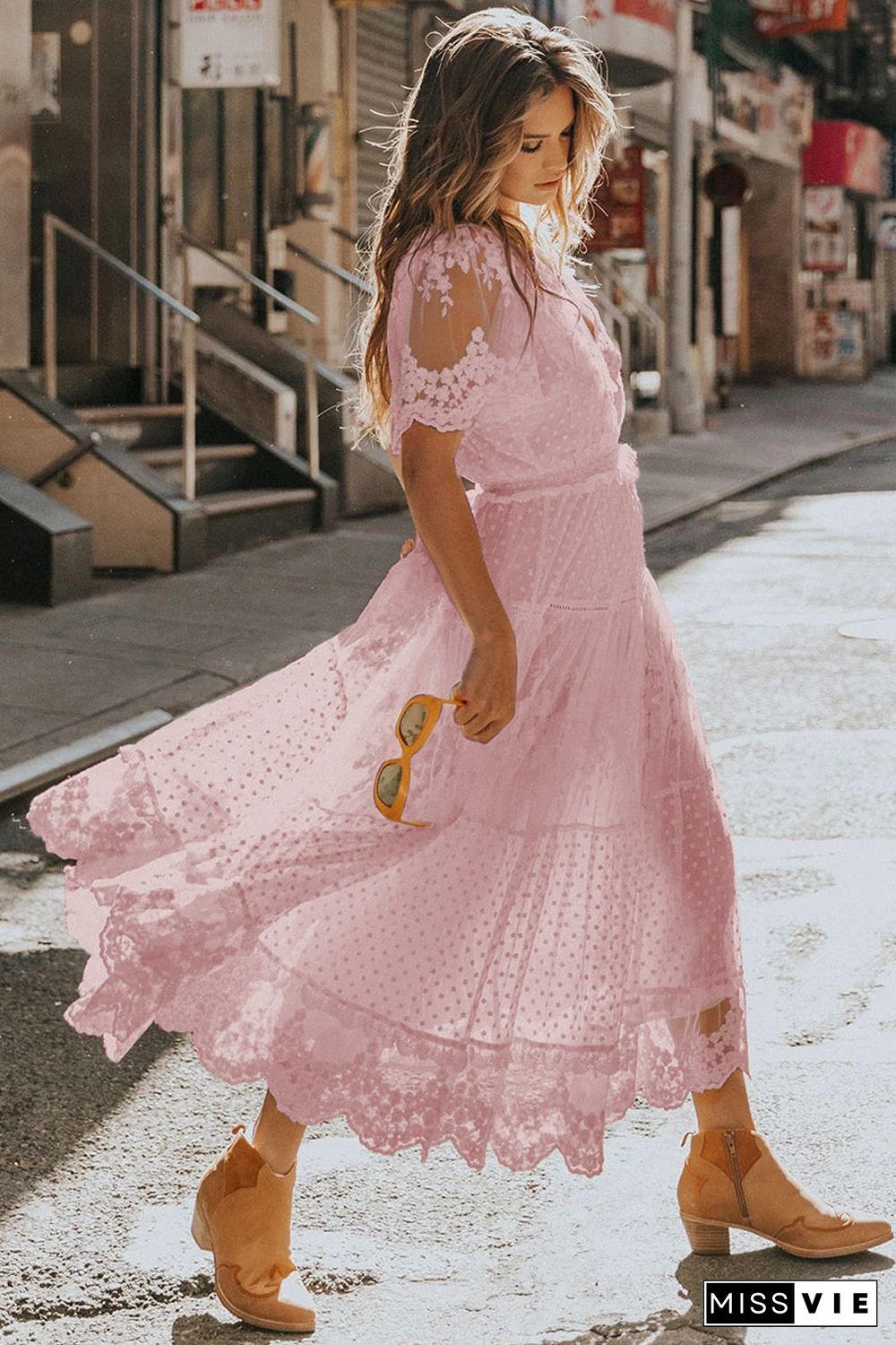 Pink Luminous Dawn Lace Gown