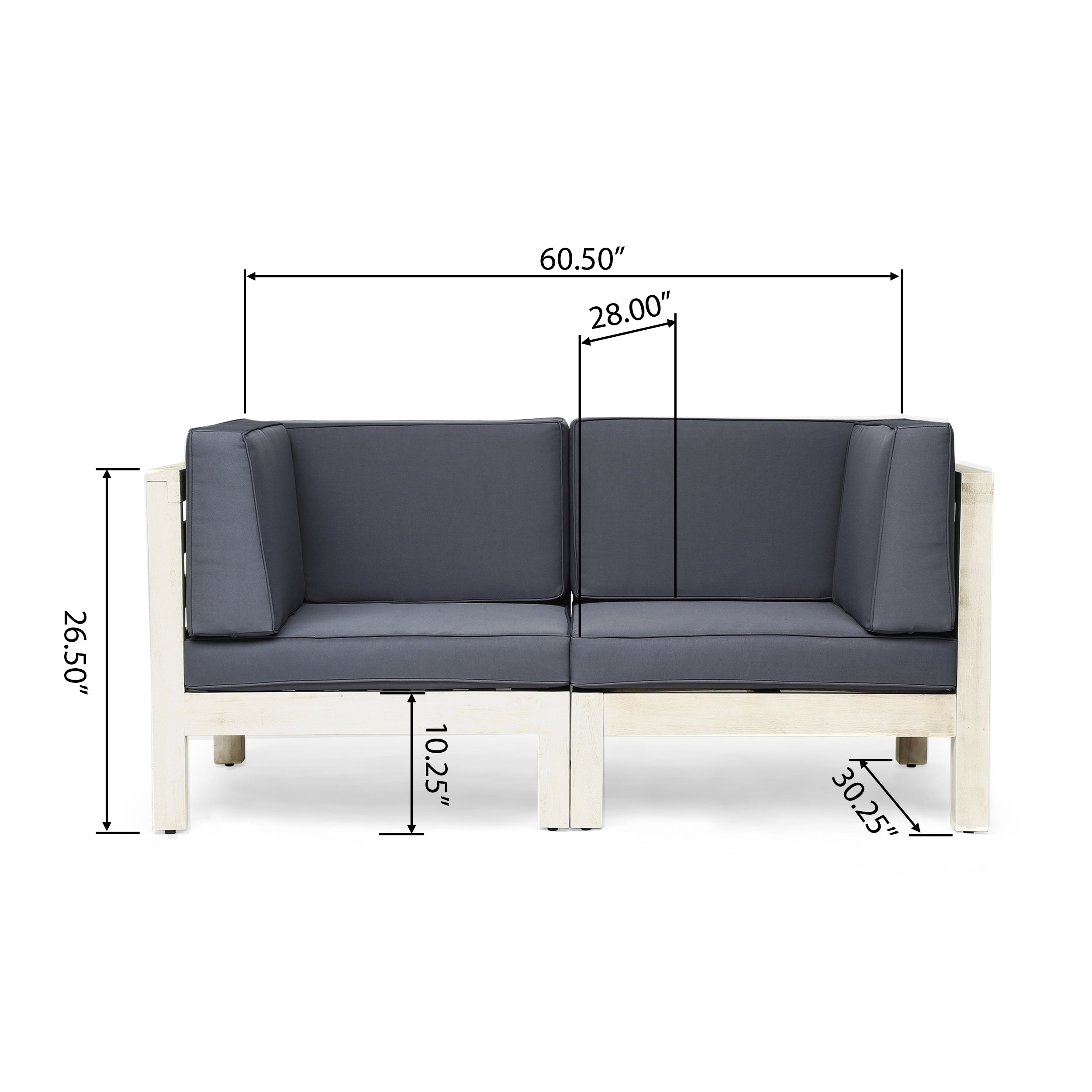 Dawson Outdoor 2-Seater Acacia Wood Sectional Loveseat Set with Cushions