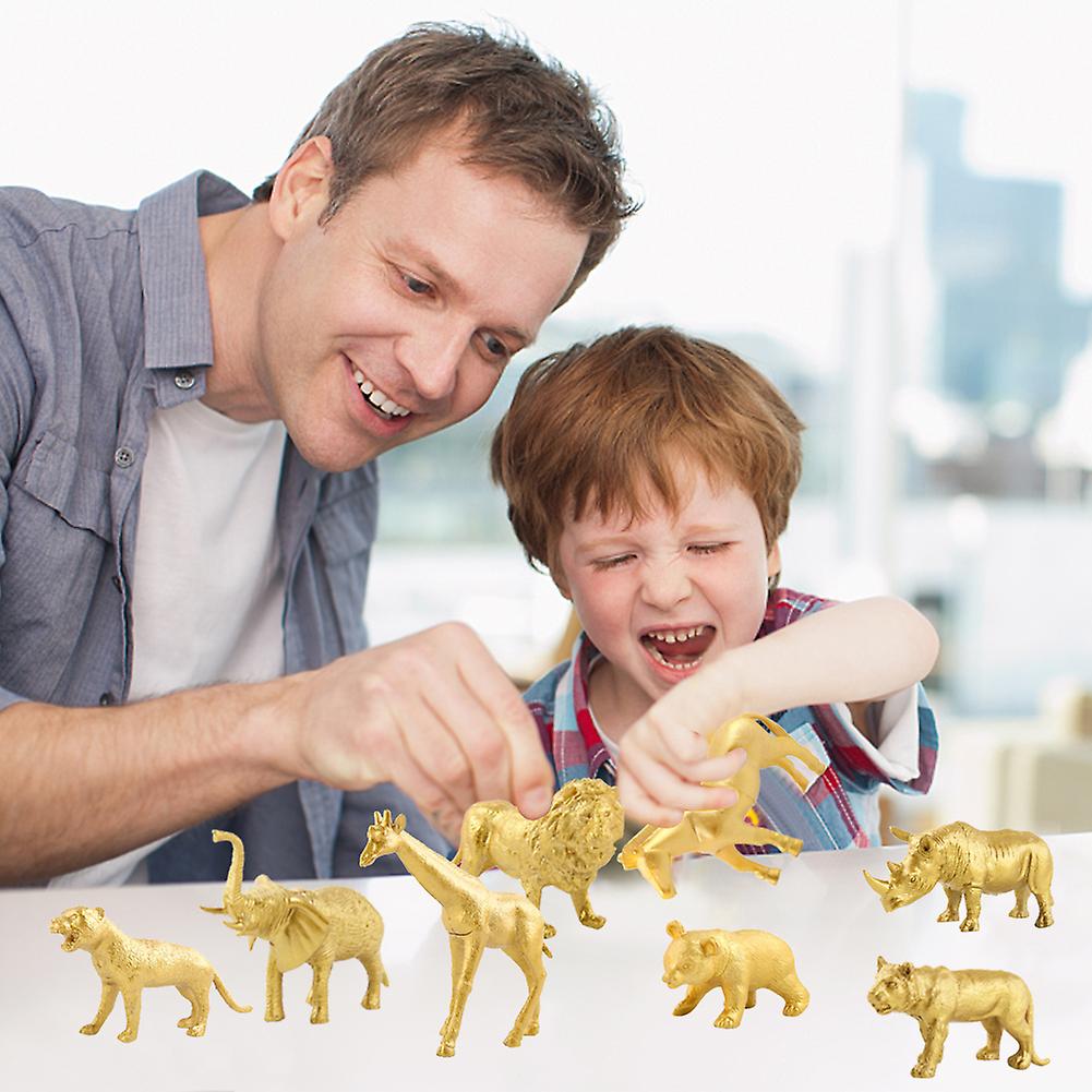 8pcs Wild Animal Doll Children Toy Lion Giraffe Golden Plastic Animal Model Home Decoration