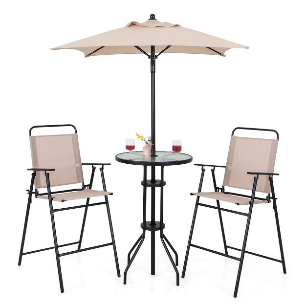 Costway 4pcs Patio Bistro Set Folding Counter Height Chairs Round Bar Table amp Umbrella