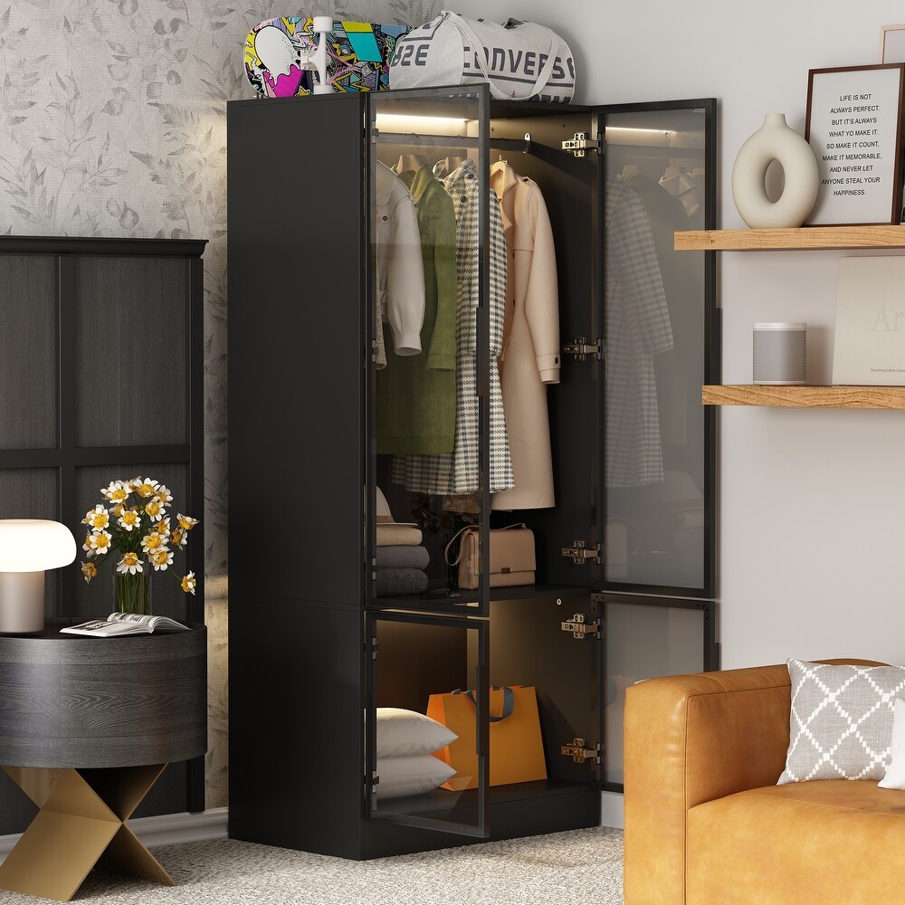 Modular Wardrobe with Elegant Glass Showcase Armoires Closet Cabinet