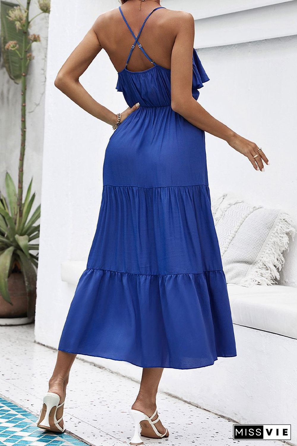 Blue Spaghetti Straps Maxi Dress Wholesale