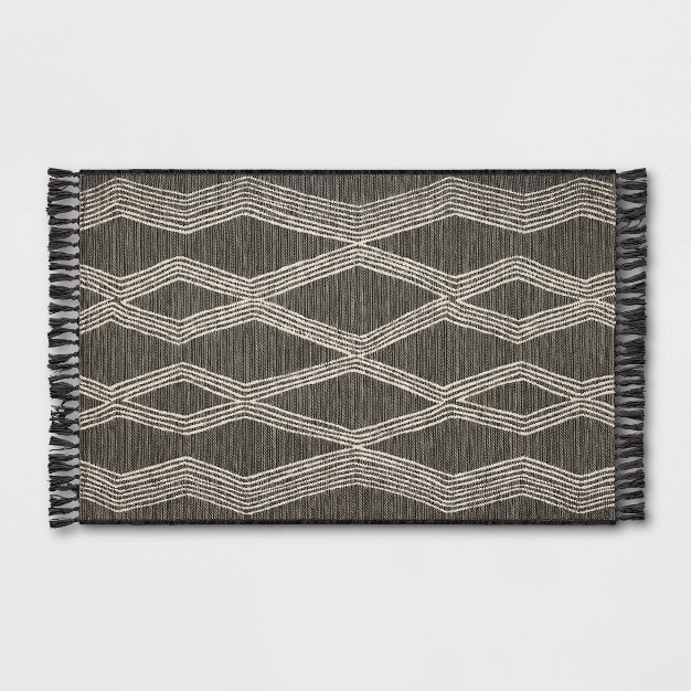 Modern Diamond Tapestry Rectangular Woven Outdoor Rug Charcoal Gray