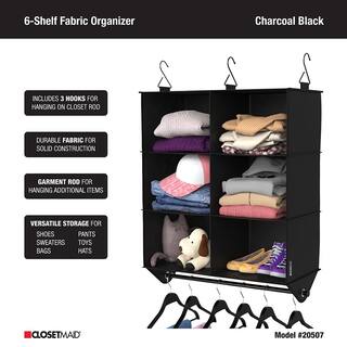 ClosetMaid 34.76 in. H Charcoal Black Fabric Hanging Closet Organizer with 6 Shelves 20507