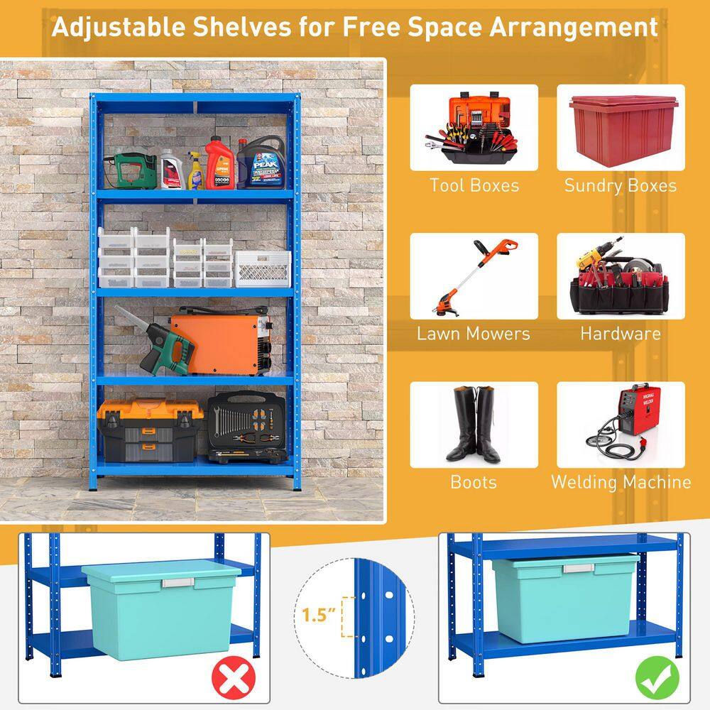 Costway 4-Piece 5-Tier Metal Shelving Unit Adjustable Heavy-Duty Utility Storage Rack Blue 4*JZ10106NY