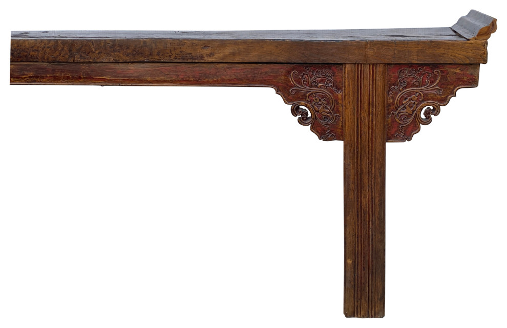 Chinese Rustic Brown Vintage Ru Yi Wood Side Altar Console Table Hcs5969   Asian   Console Tables   by Golden Lotus Antiques  Houzz