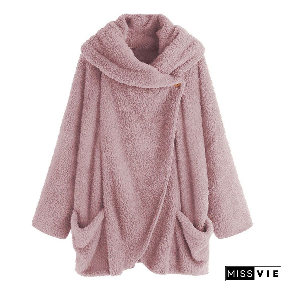 Fall New Women's Plush Hoodies Women Lapel Dolman Sleeve Cardigan Jacket Sweatshirts Streetwear Women