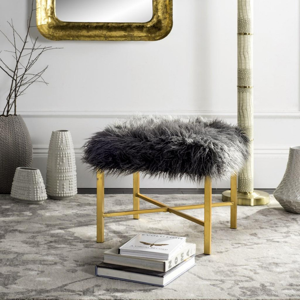 Bonnie Faux Sheepskin X Square Bench Gray   Contemporary   Footstools And Ottomans   by V.S.D Furniture  Houzz