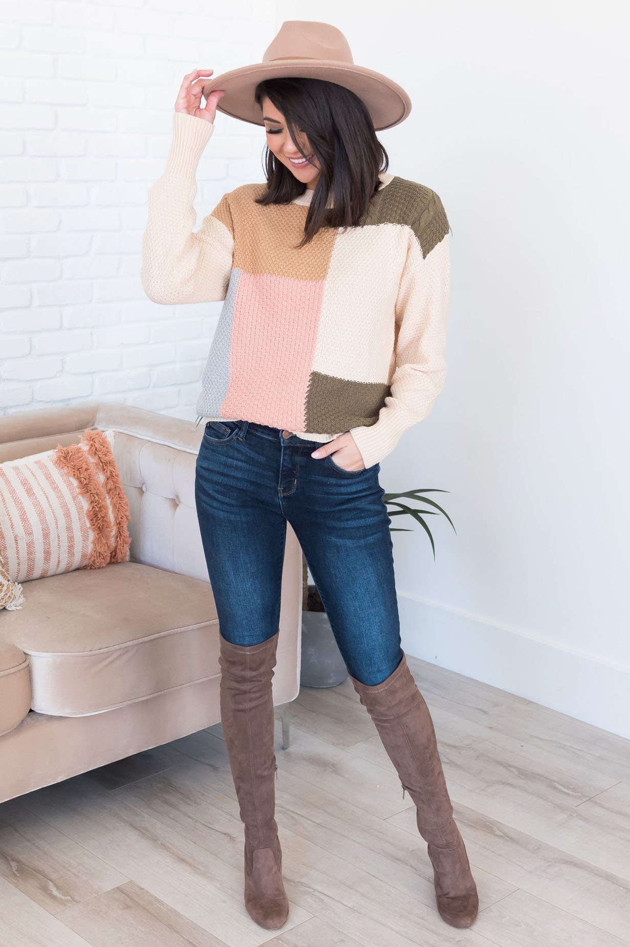 Cozy Colorblock Modest Sweater