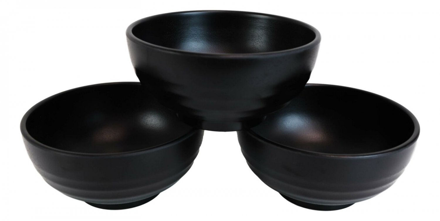 1 Contemporary Ridged 6.25D Matte Black Melamine Salad Pasta Soup Bowls Pack Of 6 EBR02