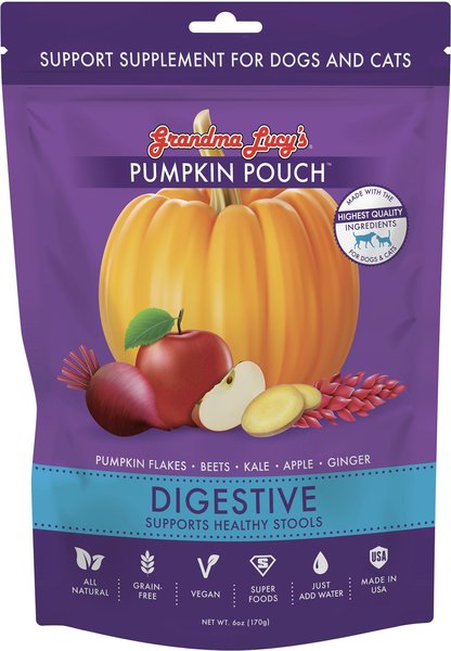 Grandma Lucy's Pumpkin Pouch Digestive Freeze-Dried Dog and Cat Food Topper， 6-oz bag