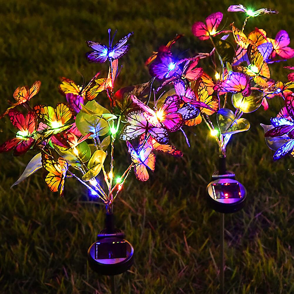 Solar Garden Lights， 2 Pack Butterfly Flower Solar Garden Lights Flowers Garden Stake Lights， Waterproof Outside Fence Decorative Led Landscape Path L