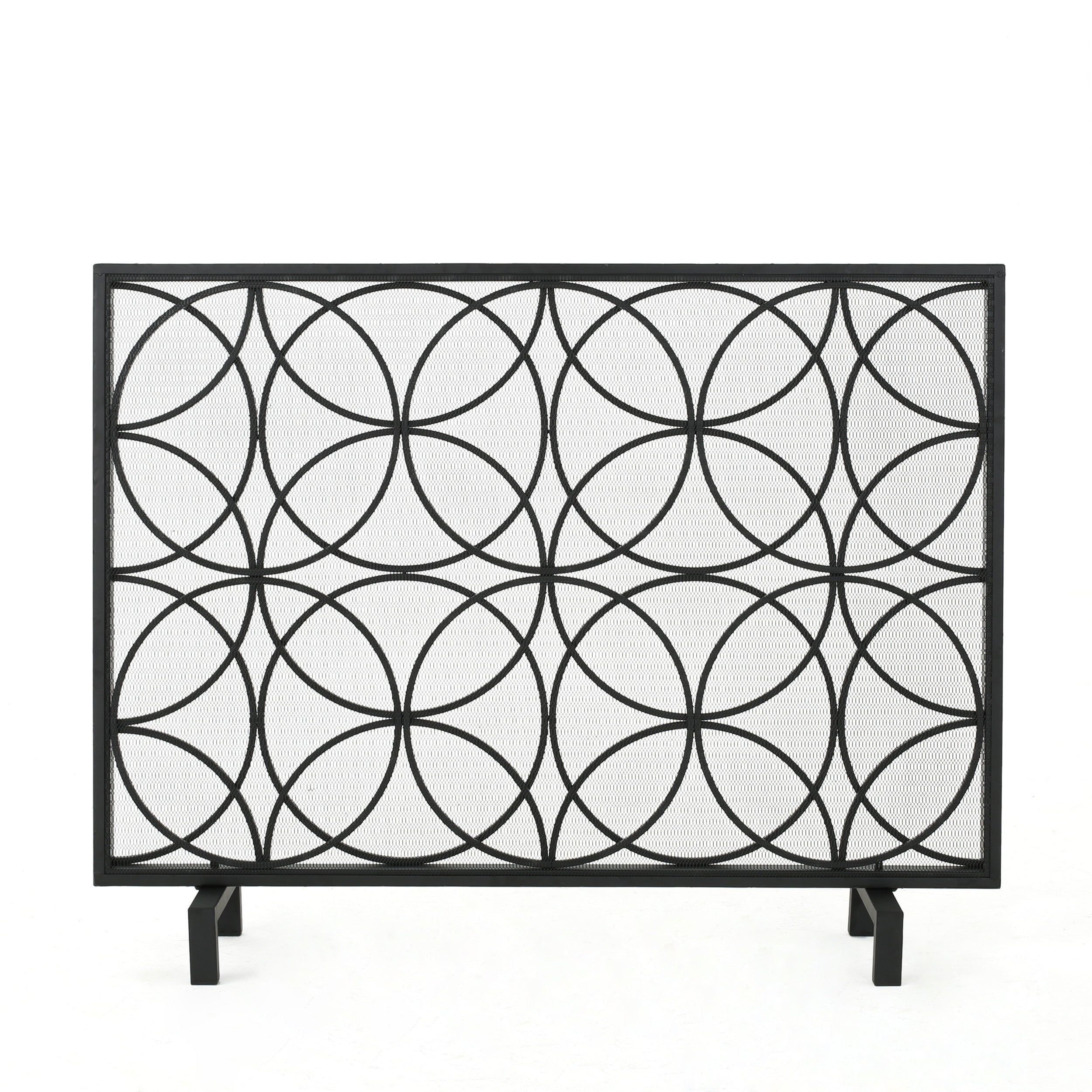 Veritas Modern Glam Single Panel Iron Fireplace Screen with Circle Pattern