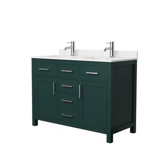 Wyndham Collection Beckett 48 in. W x 22 in. D x 35 in. H Double Sink Bathroom Vanity in Green with Carrara Cultured Marble Top WCG242448DGECCUNSMXX