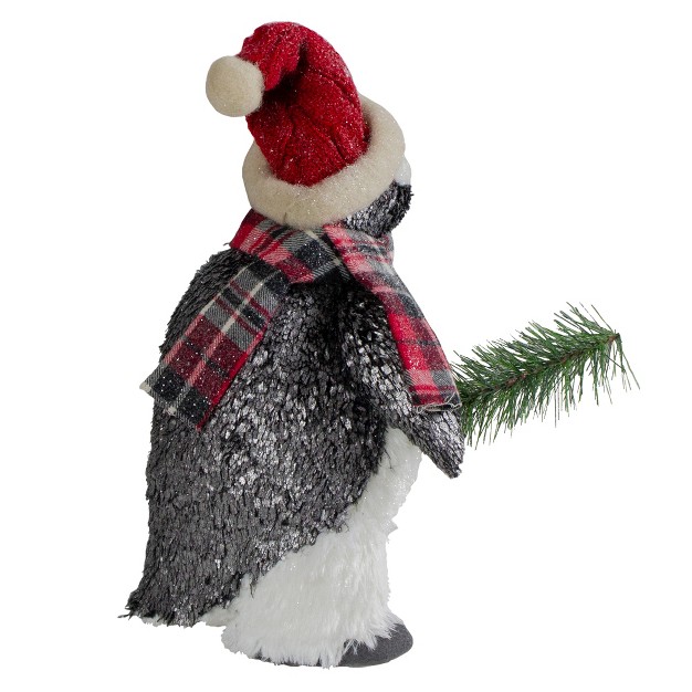 Plush Penguin With Pine Branch Christmas Figure