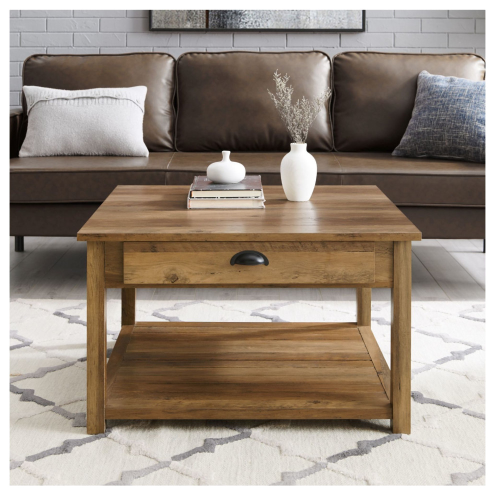 Bellevue WEIF52136 Country Farmhouse 30 quotSquare Slat Base Coffee   Transitional   Coffee Tables   by Buildcom  Houzz