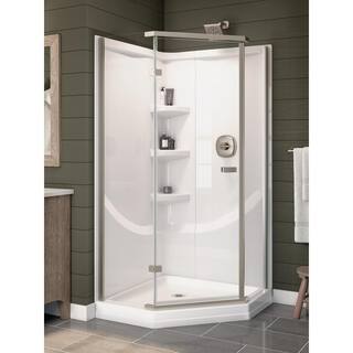 Delta Classic 38 in. W x 72 in. H Neo-Angle Pivot Semi Frameless Corner Shower Enclosure in Stainless 422061