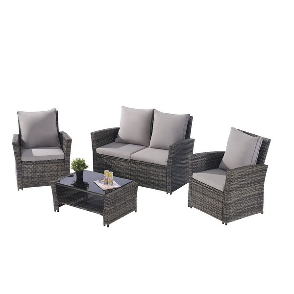 4 PCS Outdoor Patio Furniture Rattan Wicker Set for 4