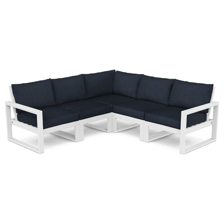 POLYWOOD EDGE 5-Piece Modular Deep Seating Set in White / Marine Indigo