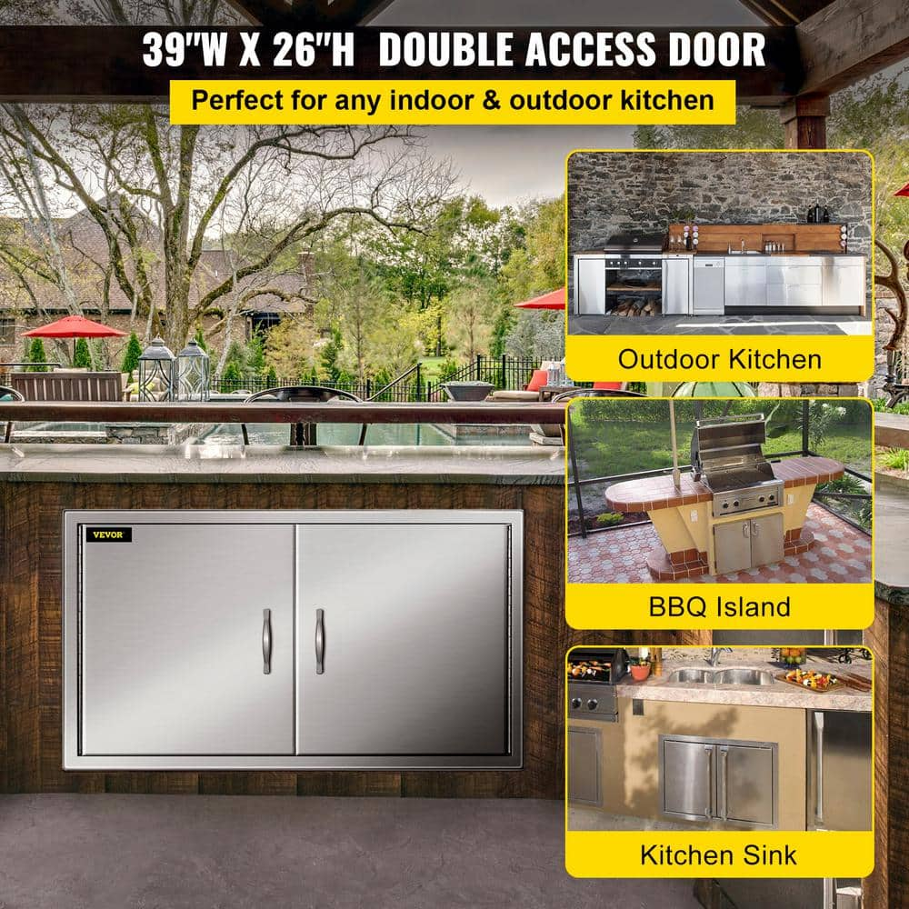 VEVOR Outdoor Kitchen Doors 39 in. W x 26 in. H Double BBQ Door Stainless Steel BBQ Access Door 39X26X4BXGCFSKM01V0