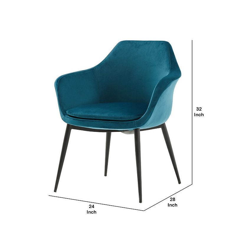 Velvet Upholstered Dining Chair with Padded Seat and Tapered Legs， Blue