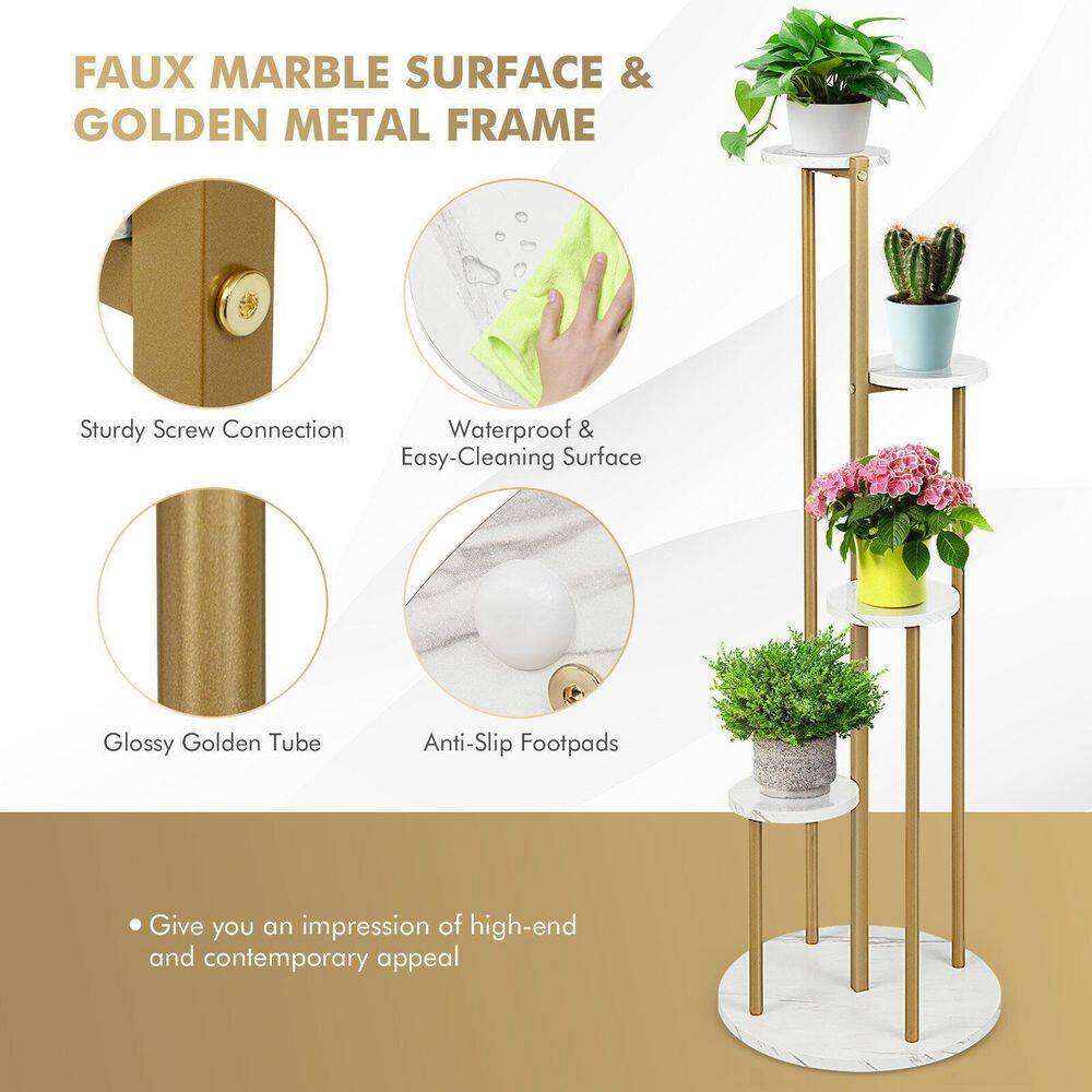 ANGELES HOME 48.5 in. Tall Outdoor Golden Metal Plant Stand (4-Tiered) 8CK10HZ106WH