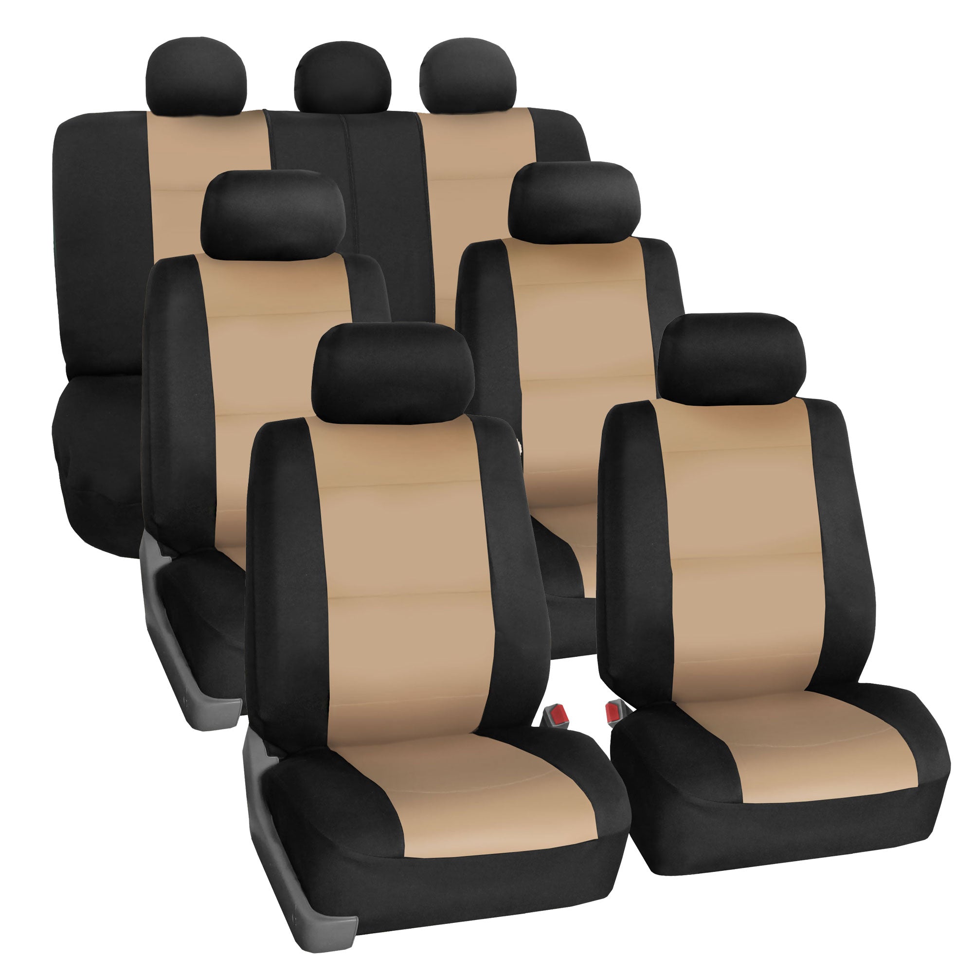 FH Group Neoprene 3 Row Car Seat Covers For SUV， Airbag Ready Split Bench 7 Seater， Beige Black with Free Air Freshener