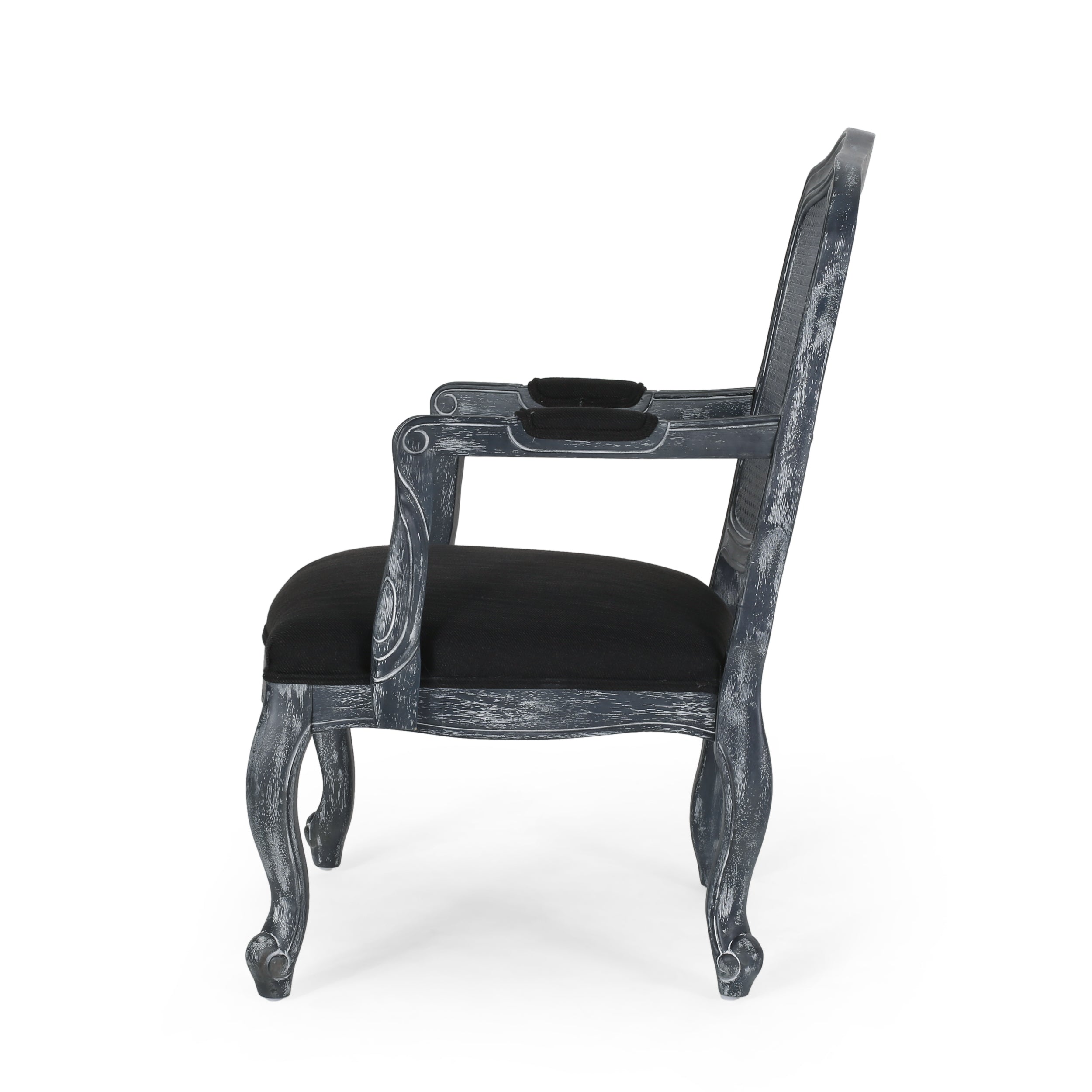 Biorn French Country Wood and Cane Upholstered Dining Armchair