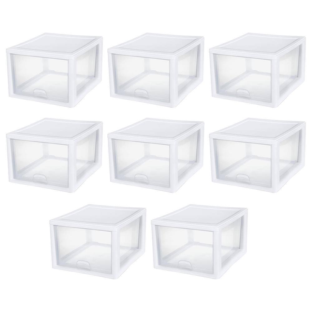 Sterilite 27-Qt. Plastic Storage Bin with One Drawer in Clear and White (8-Pack) 8 x 23108004