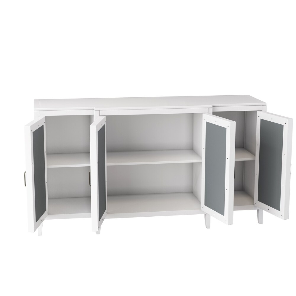 Modern Mirrored Console Table with 4 Cabinets and 3 Adjustable Shelves