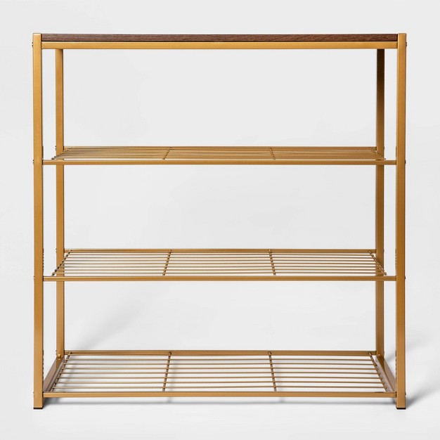 4 Tier Shoe Rack Brass With Walnut Wood