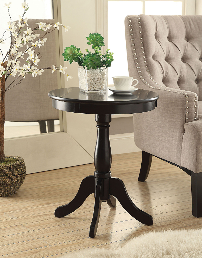 Wooden Side Table with Pedestal Base  Black   Traditional   Side Tables And End Tables   by Simple Relax  Houzz