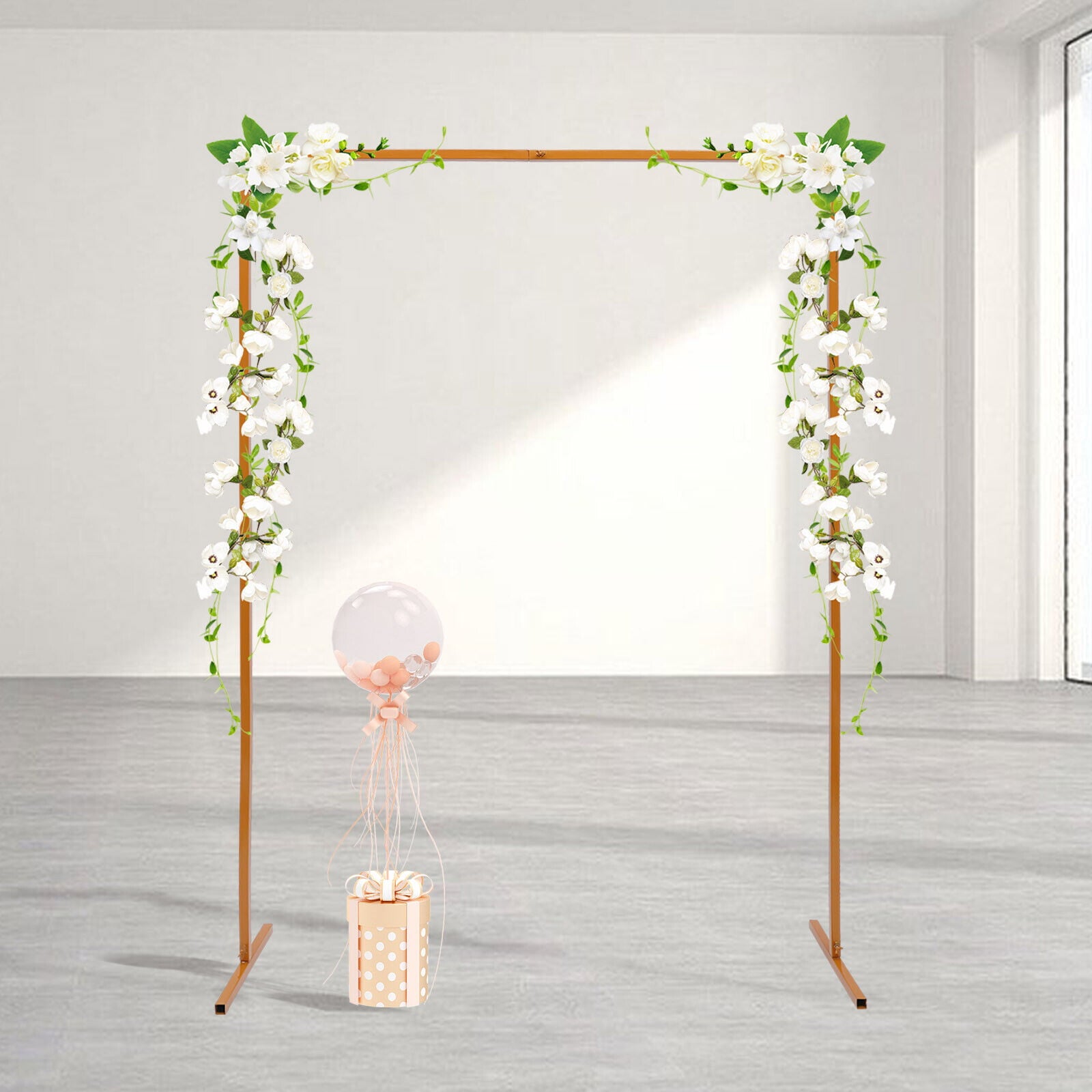 Fichiouy 6.6*4.9Ft Square Metal Wedding Arch Stand with Bases for Garden Arbor Party Decora Gold