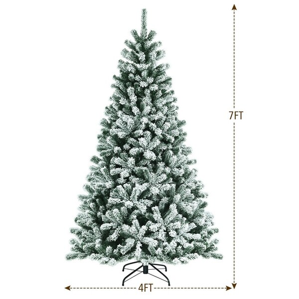 7 Feet Prelit Snow Flocked Hinged Christmas Tree with 1116 Tips and Metal Stand