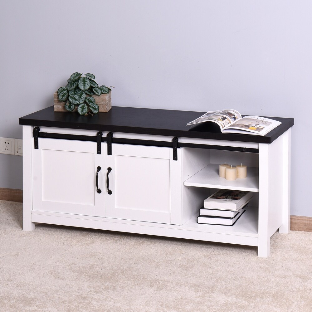 Media Console Table TV Stand with LED Lights White