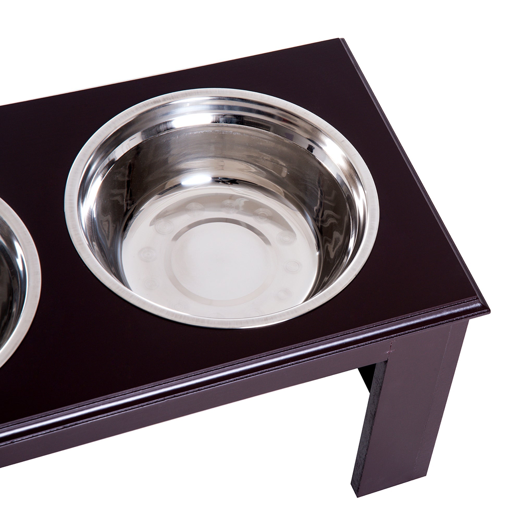 Pawhut Double Bowl Wooden Stand Pet Feeder Elevated Base Cat Puppy Twin Bowls