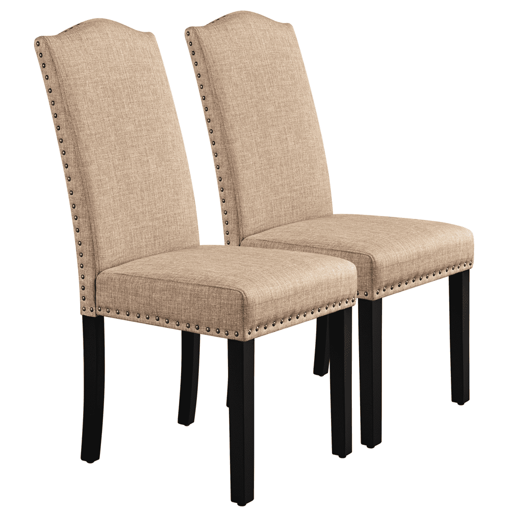 Easyfashion Set of 2 Classic Upholstered Dining Chair， Khaki