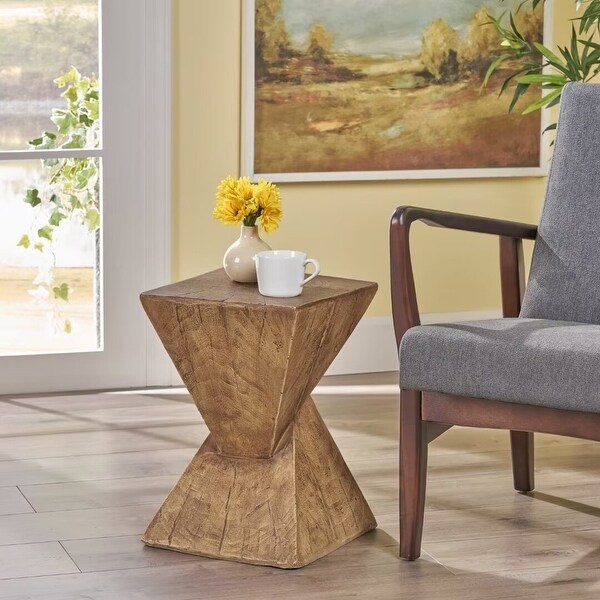 Outdoor side table with twisted hourglass structure，woodlike finish