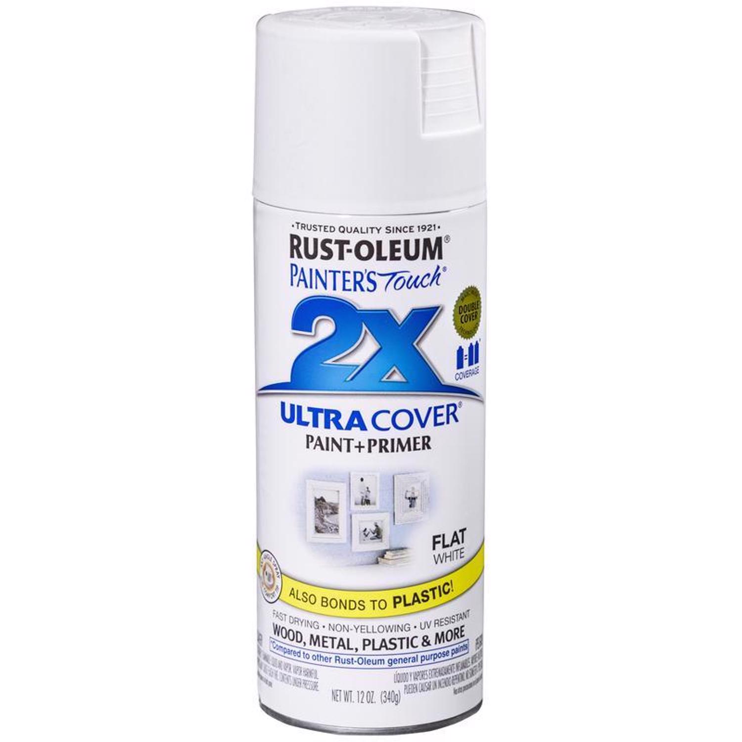 Rust-Oleum Painter\u0027s Touch 2X Ultra Cover Flat White Paint+Primer Spray Paint 12 oz