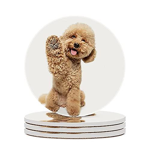 Round Drink Coasters 4 Pcs Cute Puppy Of Maltipoo Dog Posing Absorbent Ceramic Coaster With Cork Base For Coffee Cups Housewarming Gift For Home Decor