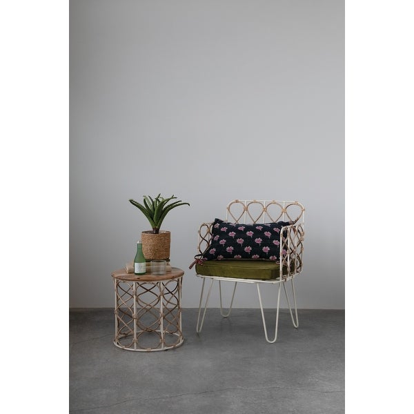 Metal and Rattan Chair with Olive Velvet Cushion