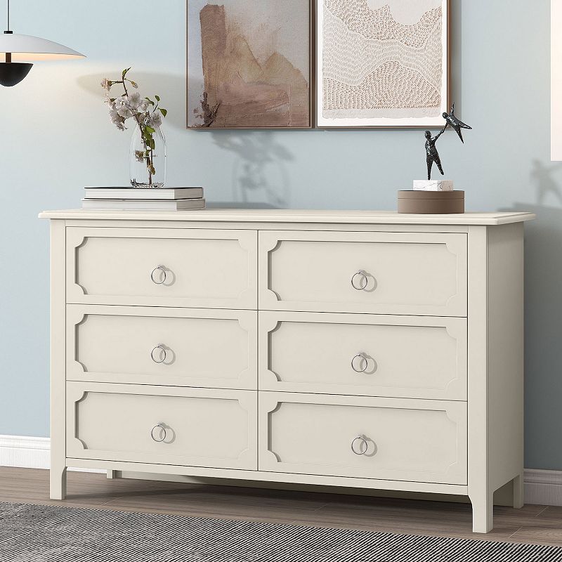 Merax Milky White Rubber Wooden Dresser with Large Drawers