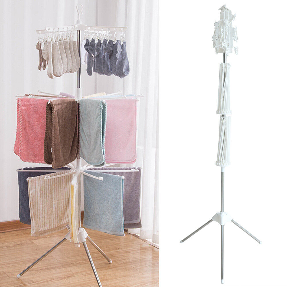 Miumaeov 3 Tier White Clothes Drying Rack 360 ° Rotatable Collapsible Stainless Laundry Dryer Hanger with Foldable Wings Garment Laundry Rack for Indoor/Outdoor 27x27x67 Inch