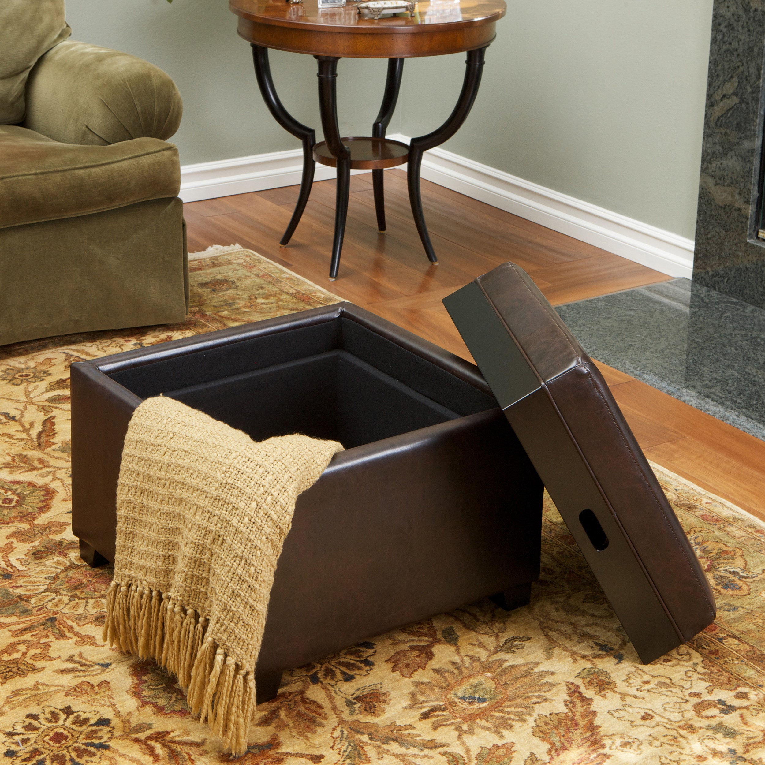 Durban Brown Leather Tray Top Storage Ottoman