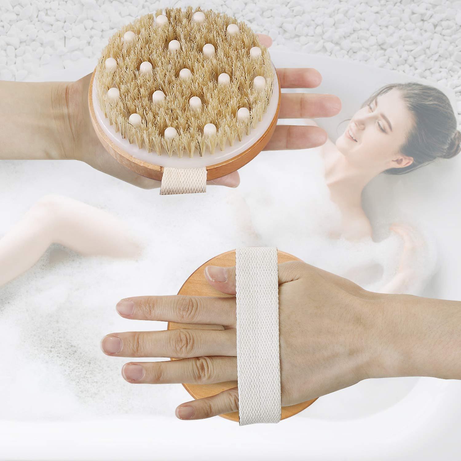 Dry Brushing Body Brush Bath Brush  Natural Bristle Gentle Exfoliating For Softergentle Massage Nodes For Treatment and Improves Lymphatic Functions， St