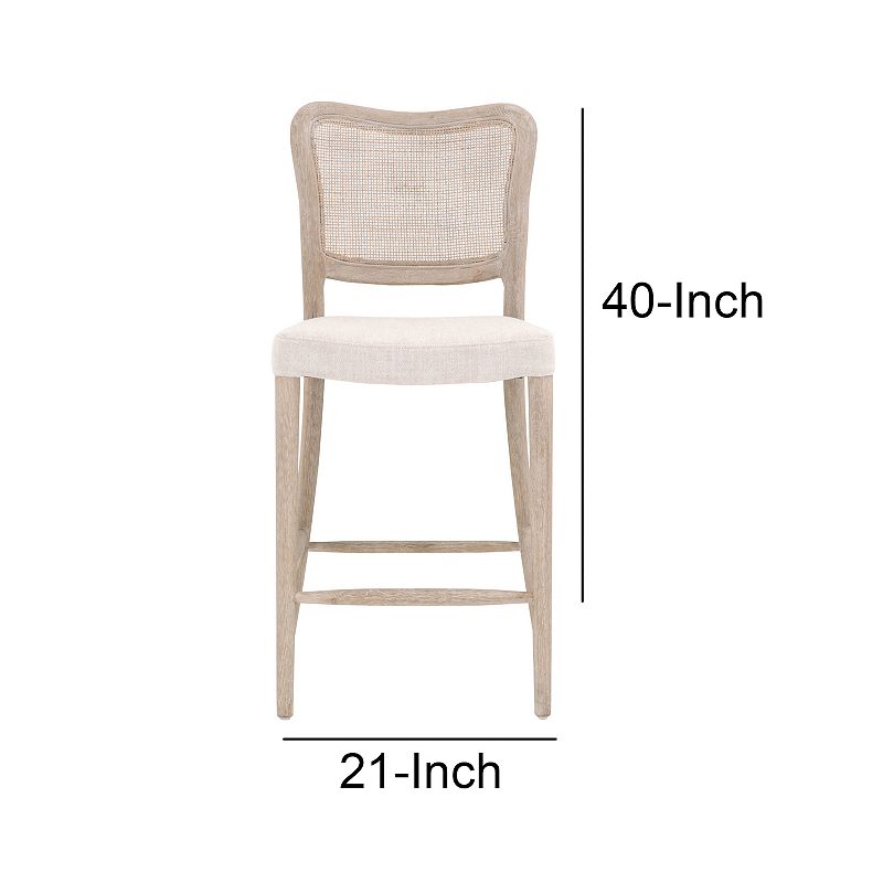 Cane Back Wooden Frame Counter Stool with Padded Seat， Beige