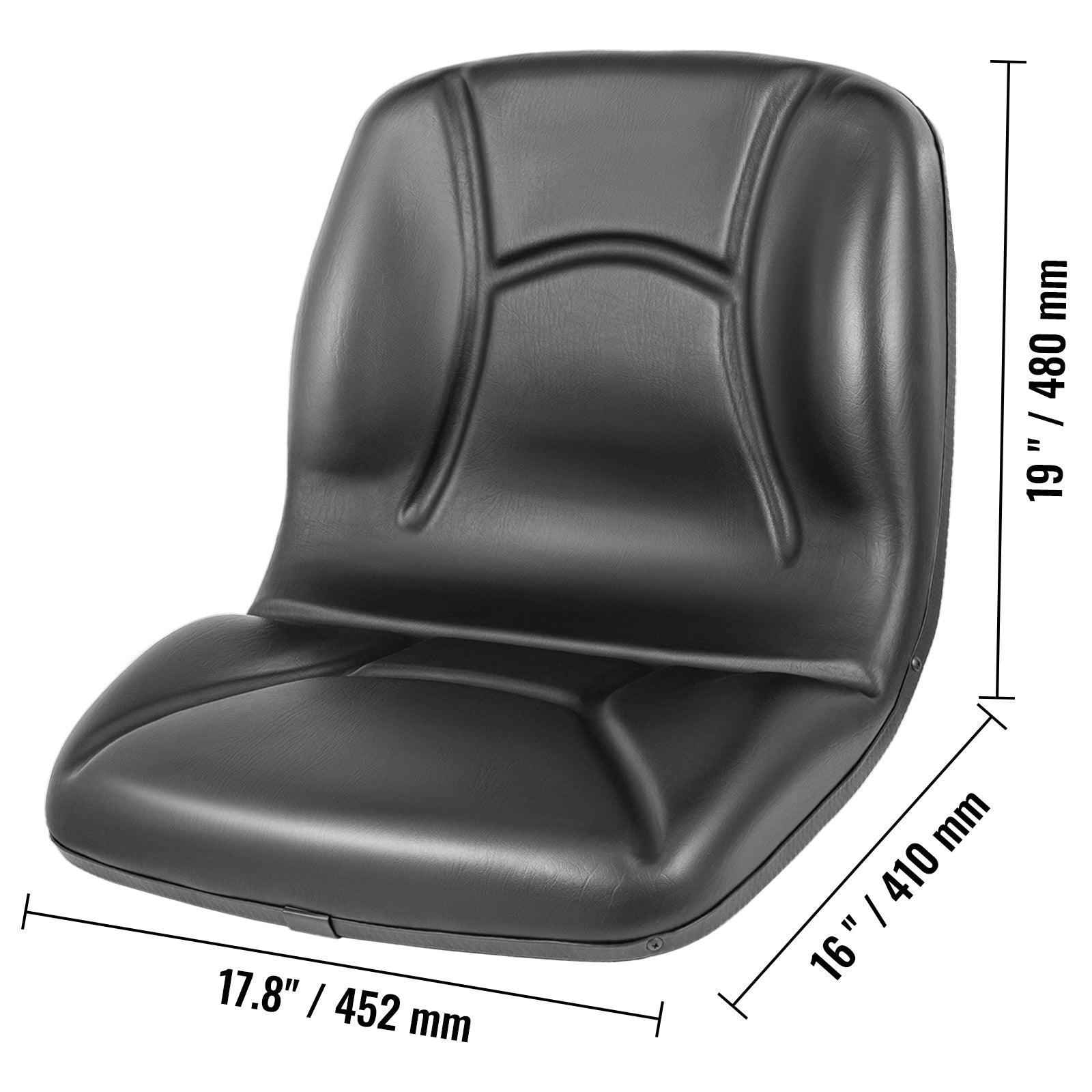 VEVOR Universal Kubota Seat Replacement， Compact High Back Tractor Seat， Black Vinyl Forklift Seat， 17.8