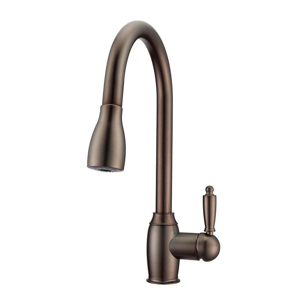 Barclay Products Bistro Single Handle Deck Mount Gooseneck Pull Down Spray Kitchen Faucet with Metal Lever Handle 2 in Oil Rubbed Bronze KFS409-L2-ORB