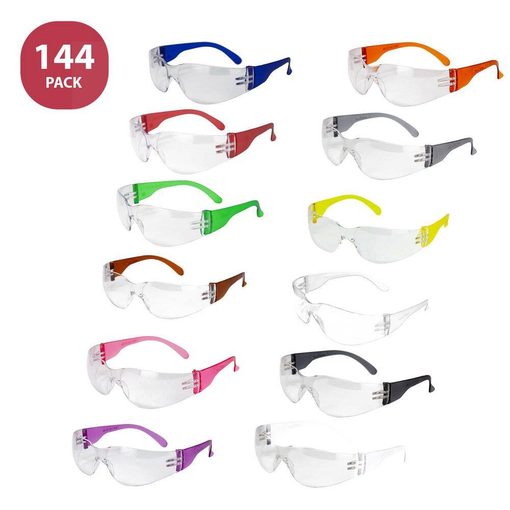 Safe Handler Safety Glasses Clear Polycarbonate Lens - Color Temple Variety Pack Box of 12 (Case of 12 Boxes) BLSHESCRCLCTSGA